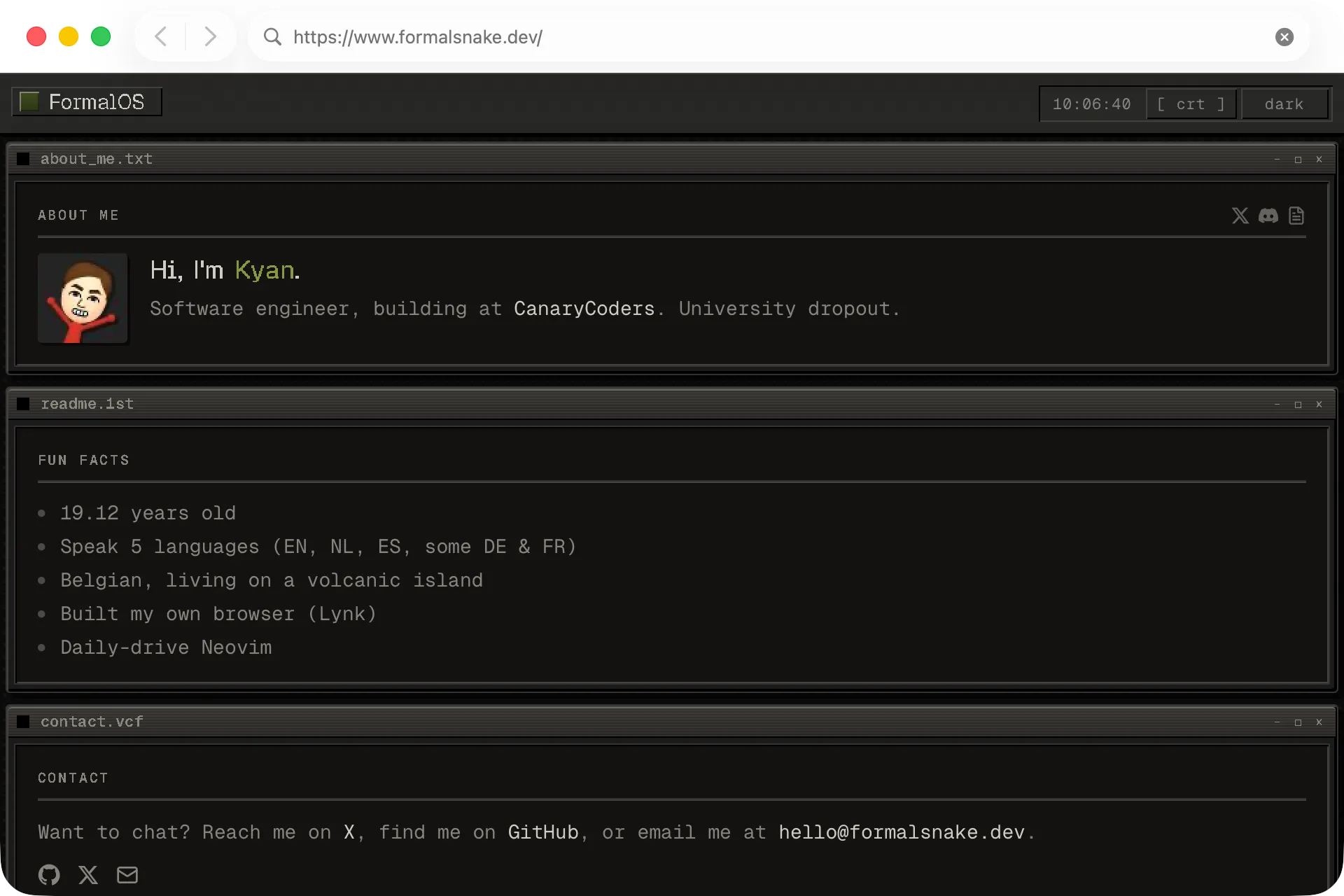 The browser example with a loaded page on macOS (AppKit)