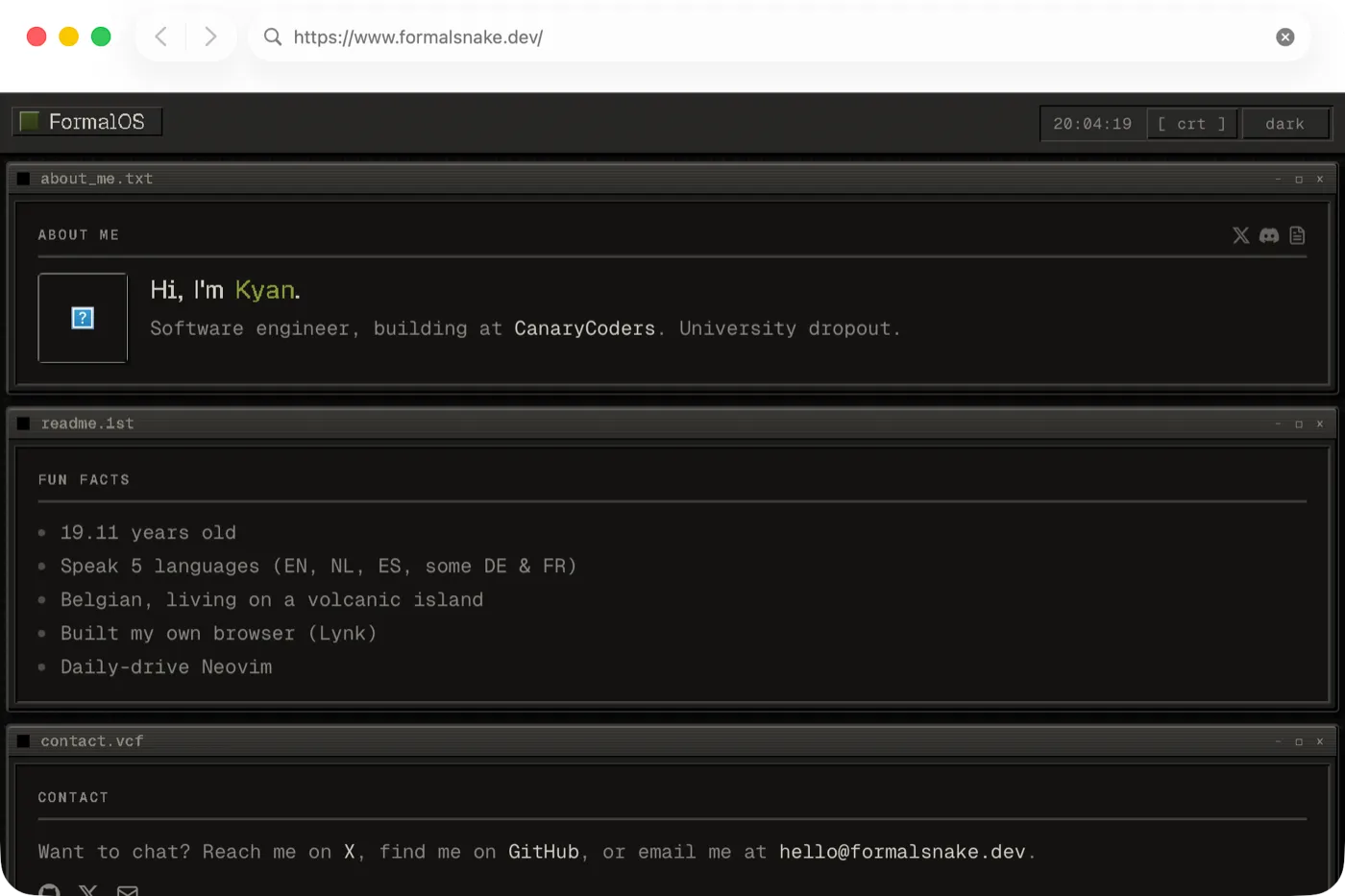 The browser example with a loaded page on macOS (AppKit)