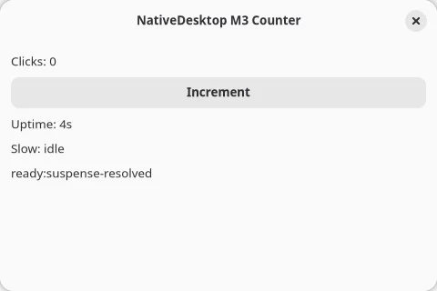 The counter app rendered by the GTK backend on GNOME