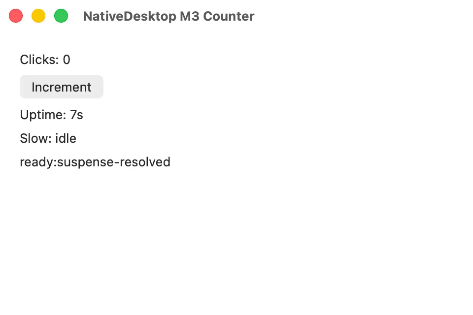 The counter app rendered by the AppKit backend on macOS