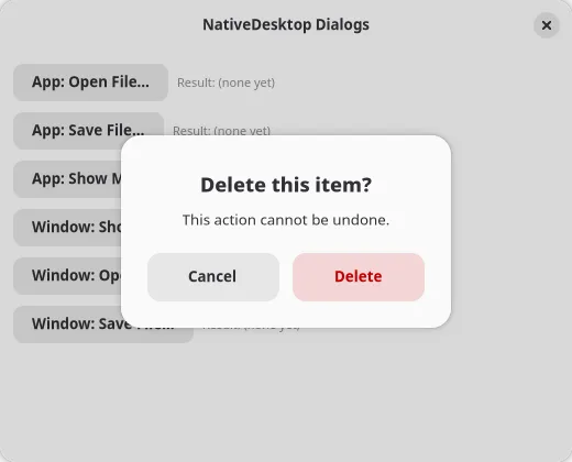 A showAlert AdwAlertDialog on GNOME (GTK)