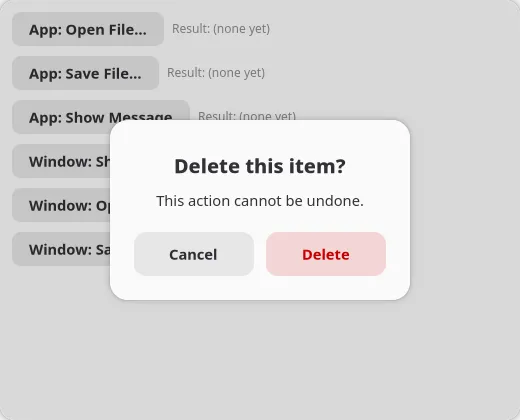 A showAlert AdwAlertDialog on GNOME (GTK)