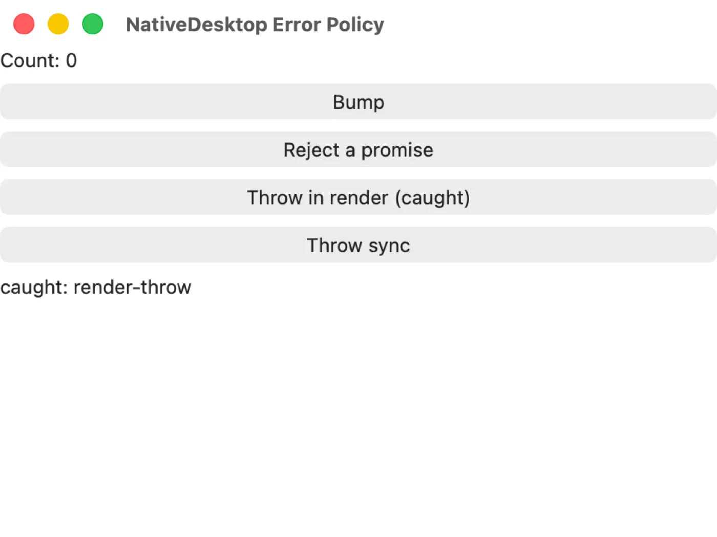 The errors example with a caught boundary error on macOS (AppKit)