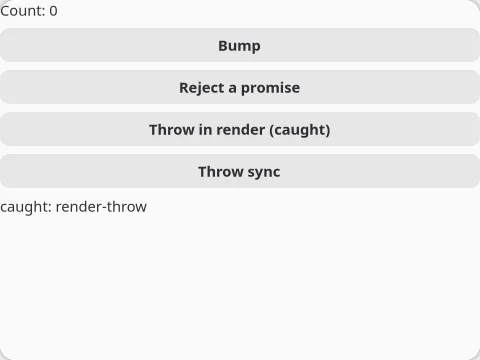 The errors example with a caught boundary error on GNOME (GTK)