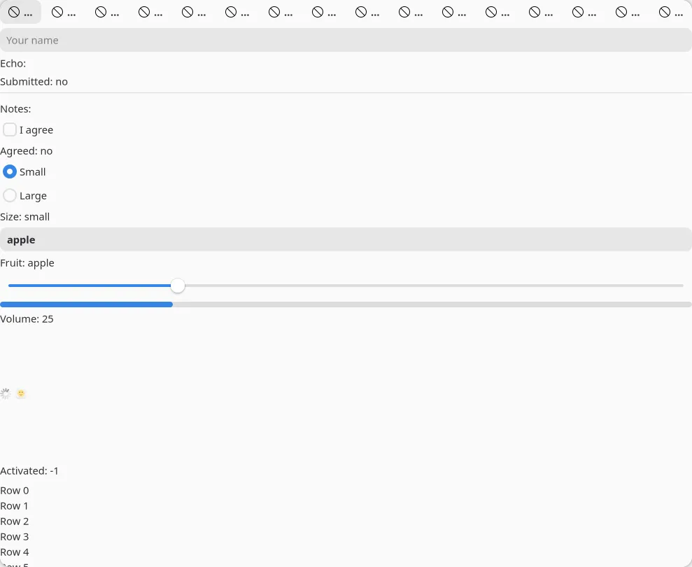 The widget gallery example on GNOME (GTK)