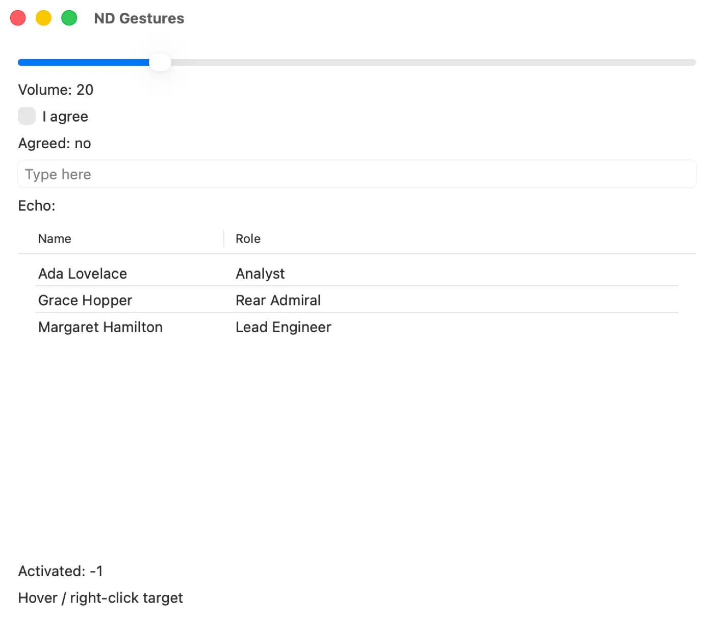 The gestures example on macOS (AppKit)