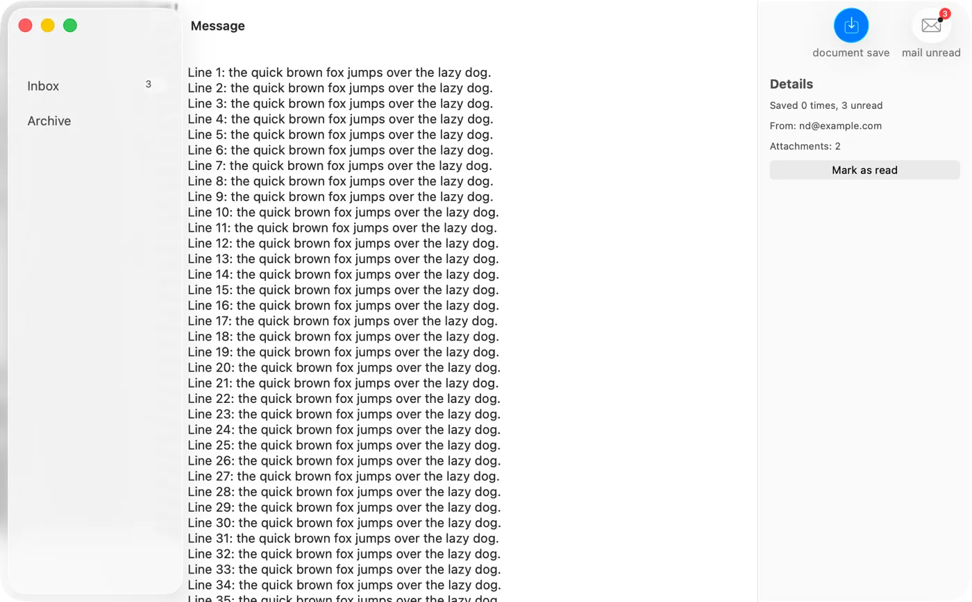 The inspector example on macOS (AppKit)