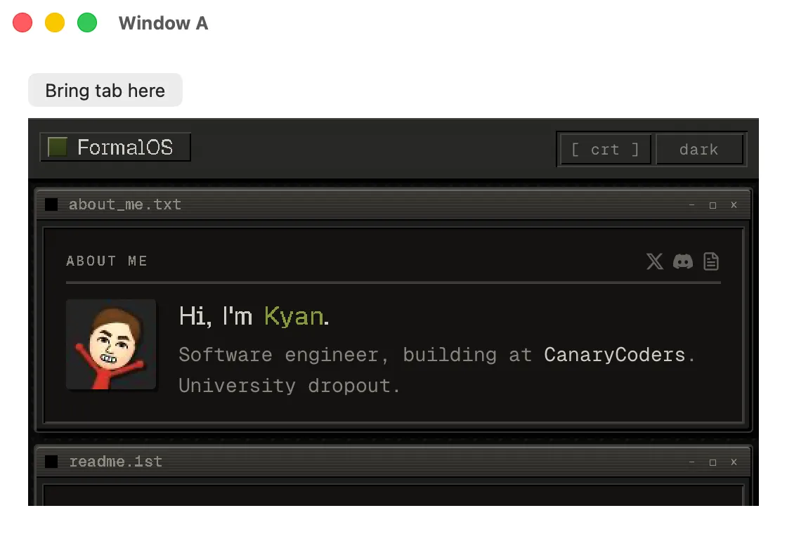 One of the multiwindow example’s two windows hosting a live webview on macOS (AppKit)