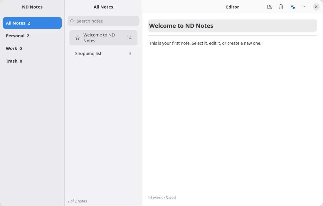 The notes example on GNOME (GTK)