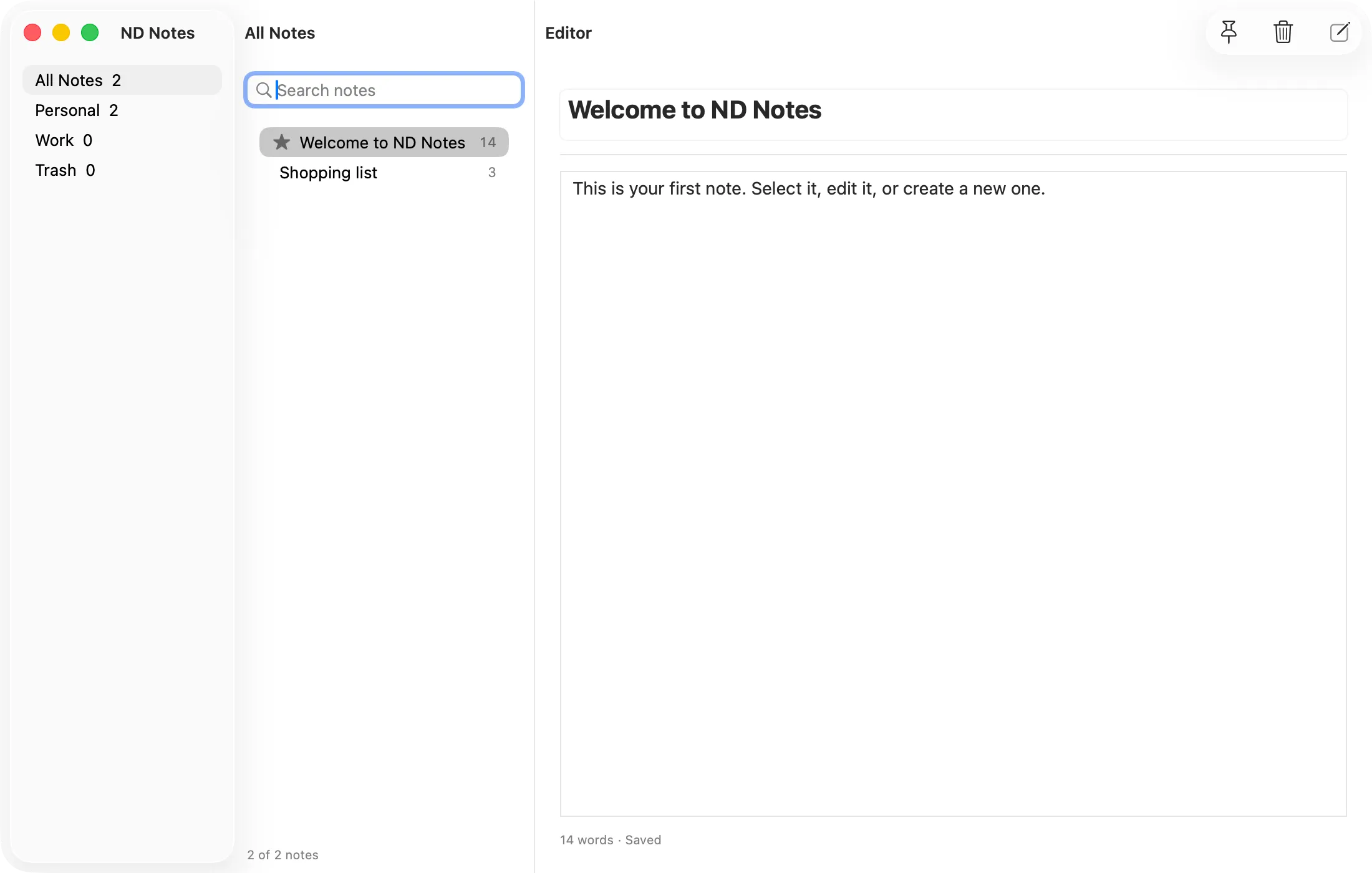 The notes example on macOS (AppKit)