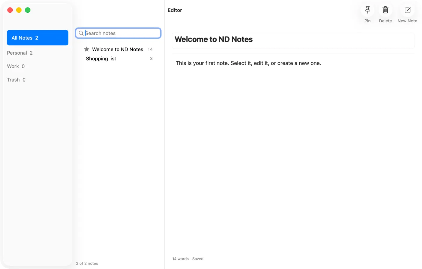 The notes example on macOS (AppKit)