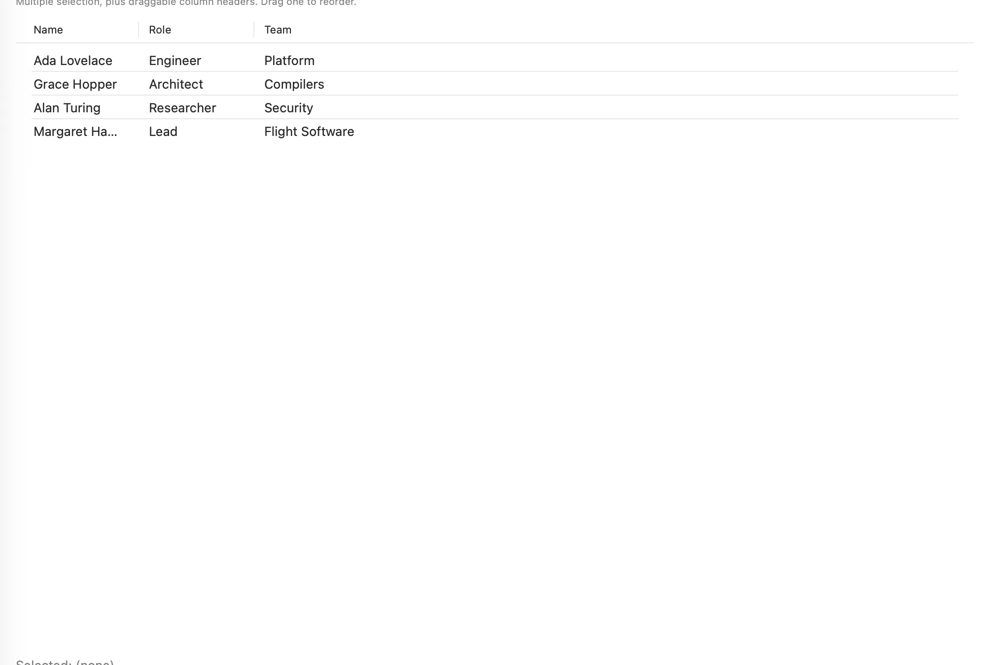 A sorted Table with three columns on macOS (AppKit)