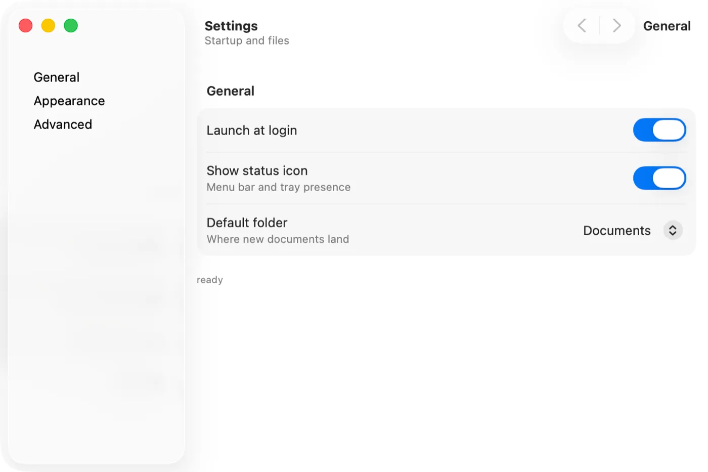 The settings example on macOS (AppKit)