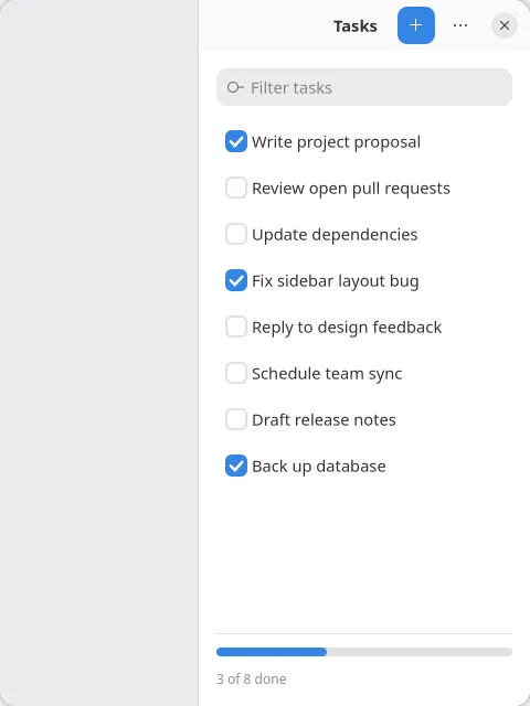 The tasks example on GNOME (GTK)